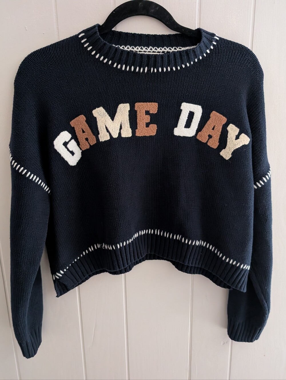 NWOT Jessica Simpson Navy 'Game Day's Crew Neck  Crop Sweater